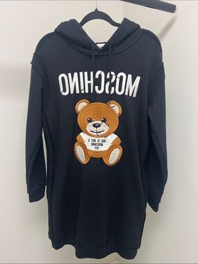 Moschino Black Hoodie Dress with Brown Teddy Patch